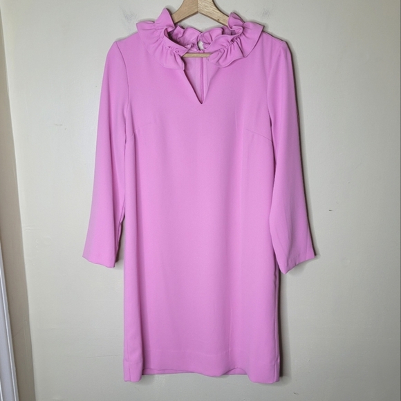 NWT J.Crew Pink Ruffle Neck Shift Dress 4 Preppy Cocktail Wedding Barbiecore - Picture 3 of 11